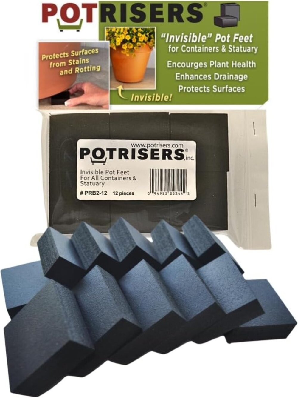 12 Pack Large 2" Wide x 3/4" Tall Value Pack | Invisible Pot Feet & Plant Risers